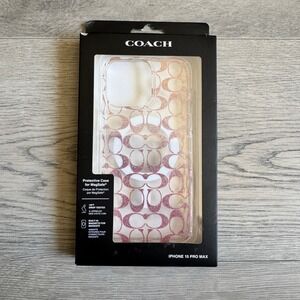 Coach for iPhone 15 Pro Max MagSafe Case Rose Gold Glitter Signature Logo Clear